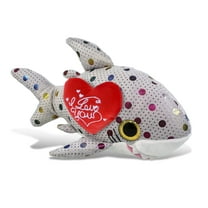 DolliBu I Love You Plush Super Soft Big Eye Dotted Shark - Cute Stuffed Animal Shark with Red Heart Plush for Valentines, Anniversary, Romantic Date, Boyfriend, or Girlfriend Gift - 10 Inches