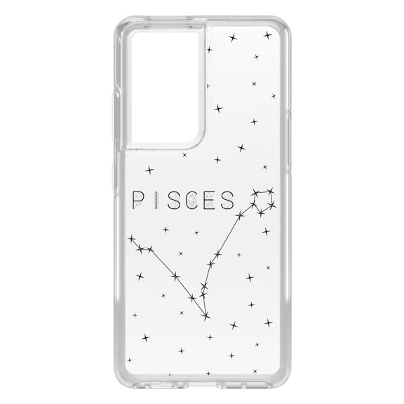 DistinctInk Clear Shockproof Hybrid Case for Galaxy S21 ULTRA 5G (6.8" Screen) - TPU Bumper, Acrylic Back, Tempered Glass Screen Protector - Star Zodiac Pisces