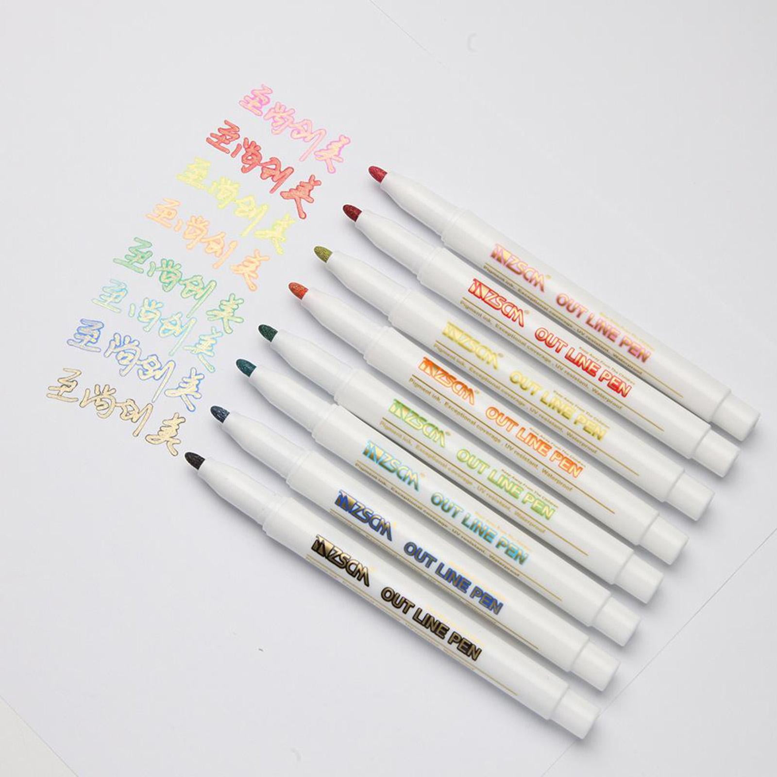 Axioma 2 Sets 8 Colors Self-outline Metallic Markers Dual Line Journal Writing Pen