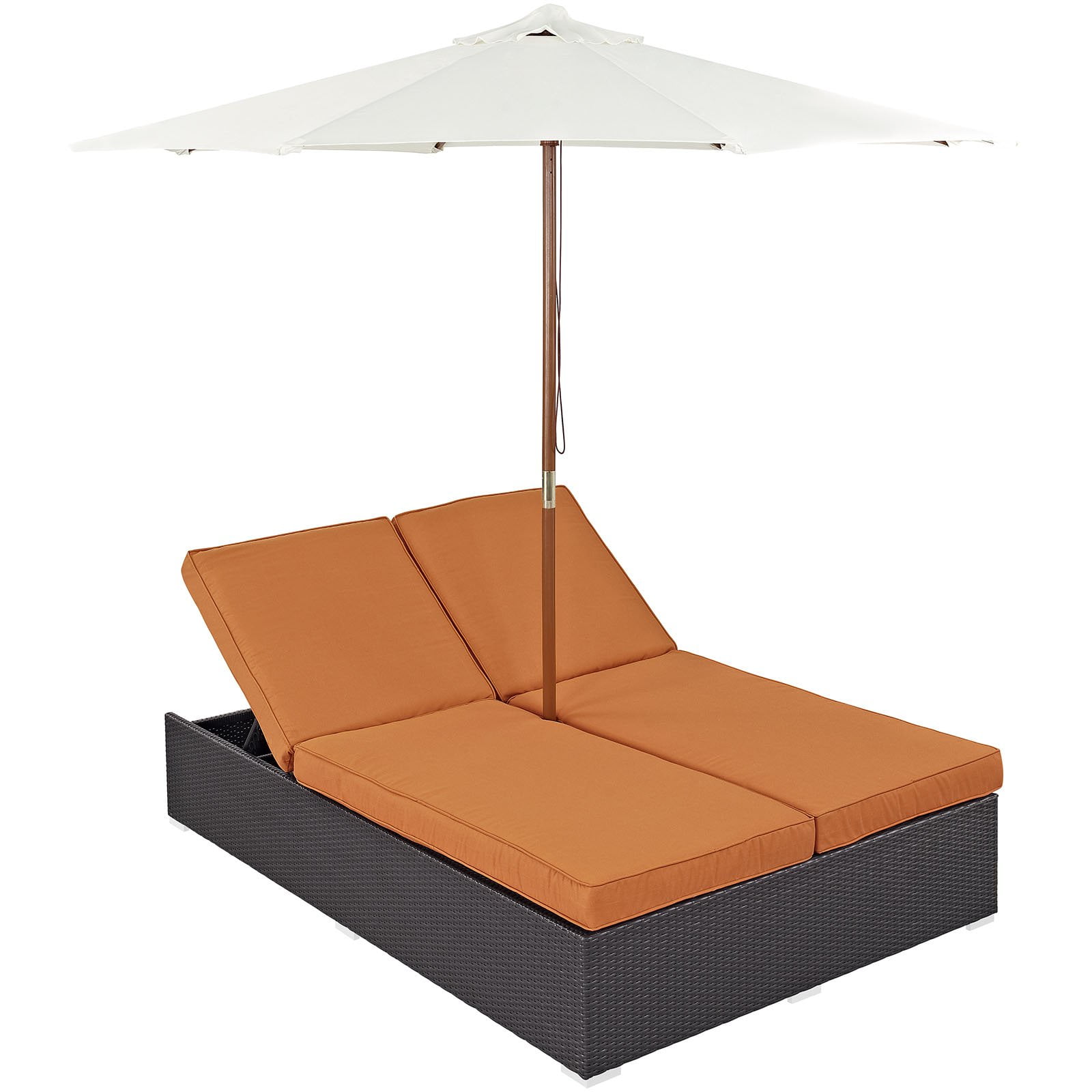 Double chaise online lounge with umbrella
