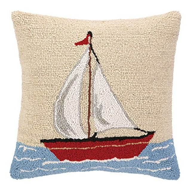 Peking Handicraft Sailboat Hook Pillow, 16 by 16-Inch