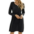 thumbnail image 3 of Women High Waist Long Sleeve Crew Neck Solid Color Pleated Mini Dress, 3 of 4