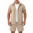 thumbnail image 2 of Men'S Waffle Knit 2-Piece Outfit with Button Down Shirt and Shorts for Summer Khaki L, 2 of 7
