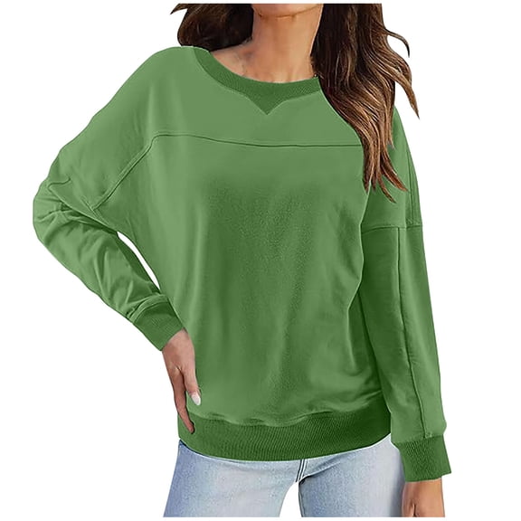 QUYUON Cute Sweatshirts for Women Casual Long Sleeve Crew Neck Sweatshirts Solid Color Ladies Pullover Tops Soft Lightweight Tunic Sweatshirts for Fall Winter Warm Shirts Green XXL