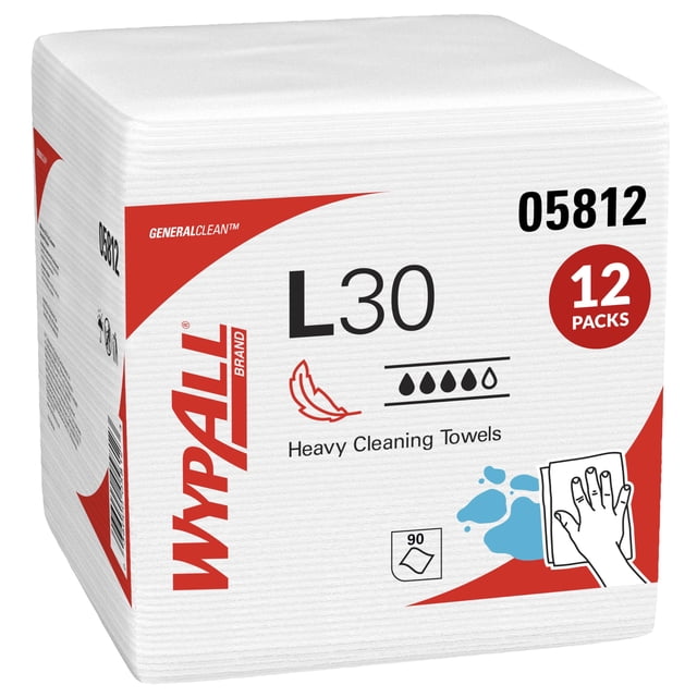 WypAll® GeneralClean™ L30 - Toallas de limpieza resistentes (05812), cuarto de pliegue, resistentes y suaves, color blanco (90 hojas/paquet