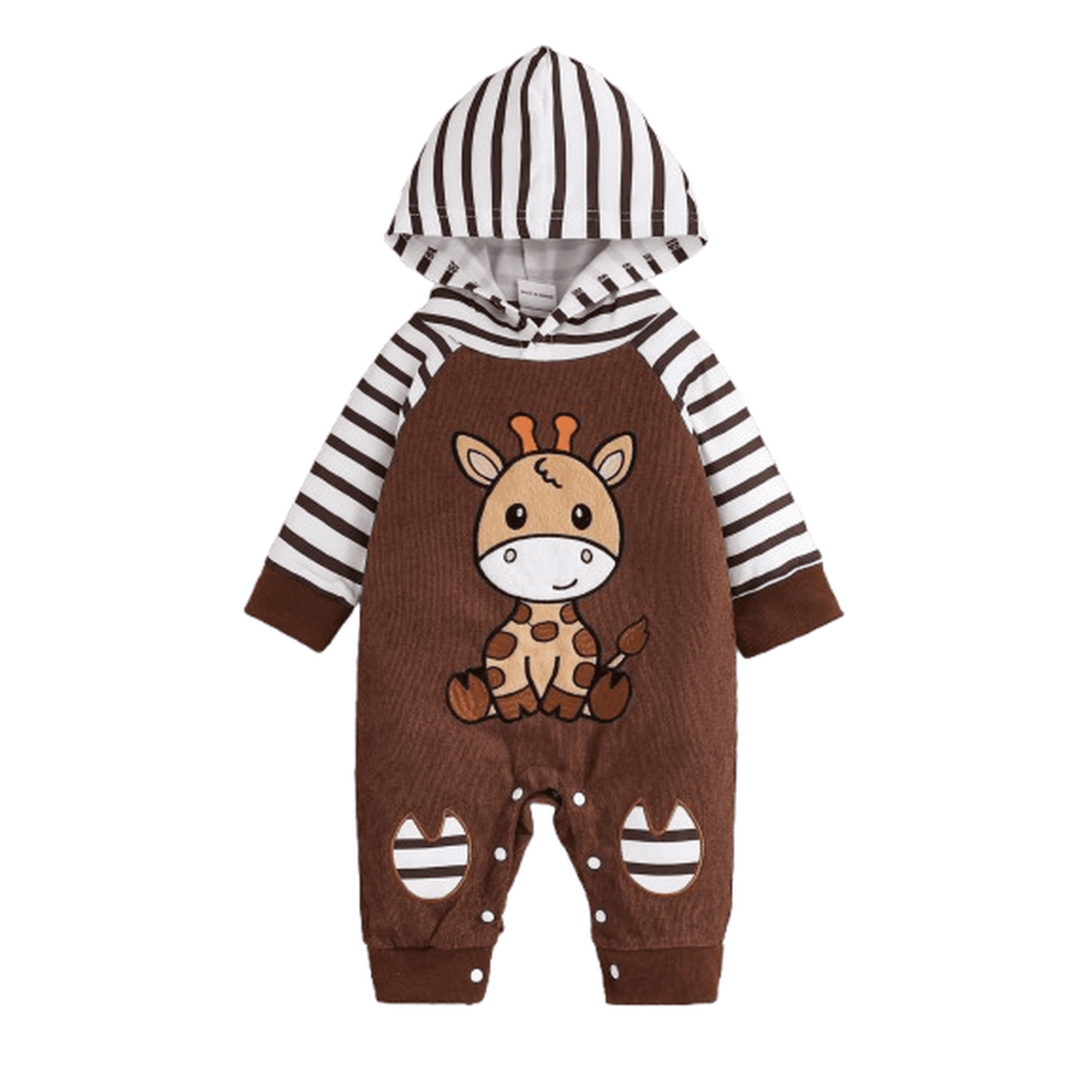 PureChapter Baby Boy Romper Raglan Stripe Hooded with Giraffe Patch, Soft Daily Layette Jumpsuit 1-18M