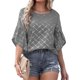 thumbnail image 1 of Blusa de manga corta con cuello redondo y volantes para mujer, camisa estampada, camisa holgada de verano, gris XXL, 1 of 6
