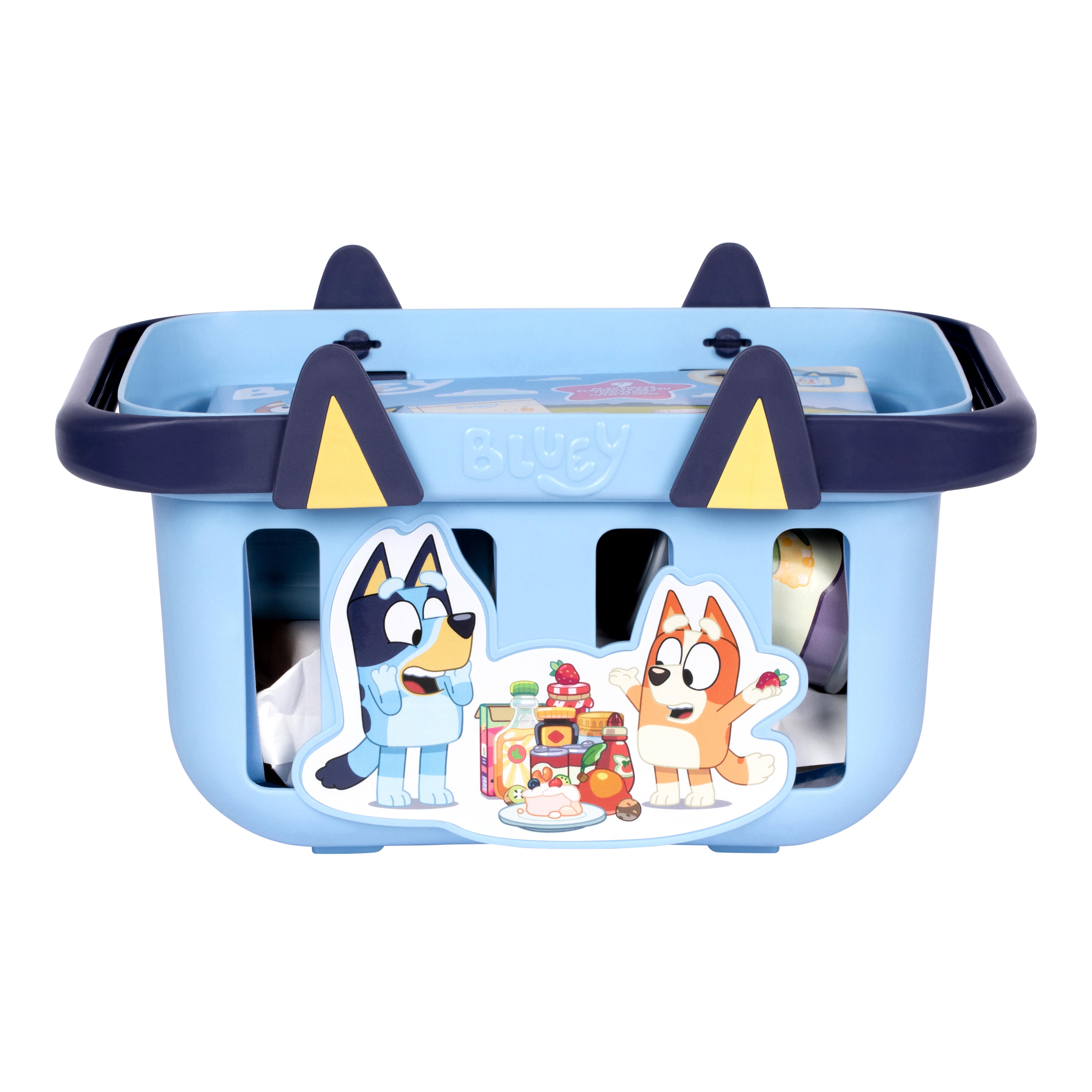 Bluey Shopping Basket, Toddler-Sized Basket Includes 9 Fun Bluey Grocery Accessories & Shopping List, Featuring Folding Handles, Ages 3+