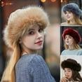 thumbnail image 4 of Spencer Women's Faux Fur Hats Solid Color Fluffy Bucket Hat Winter Ear Warmer Ski Cap (Navy), 4 of 4
