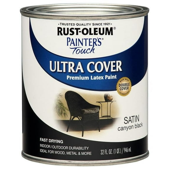 Rust-Oleum 2-Pack of 1 Qt 267332 Canyon Black Painter's Touch 2X Ultra Cover Premium Latex Paint, Satin