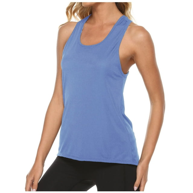 Timegard Hauts d'Entraînement pour Femmes Col Rond Sans Manches Dos Croisé Athlétique Ample Hauts de Gym Camisoles