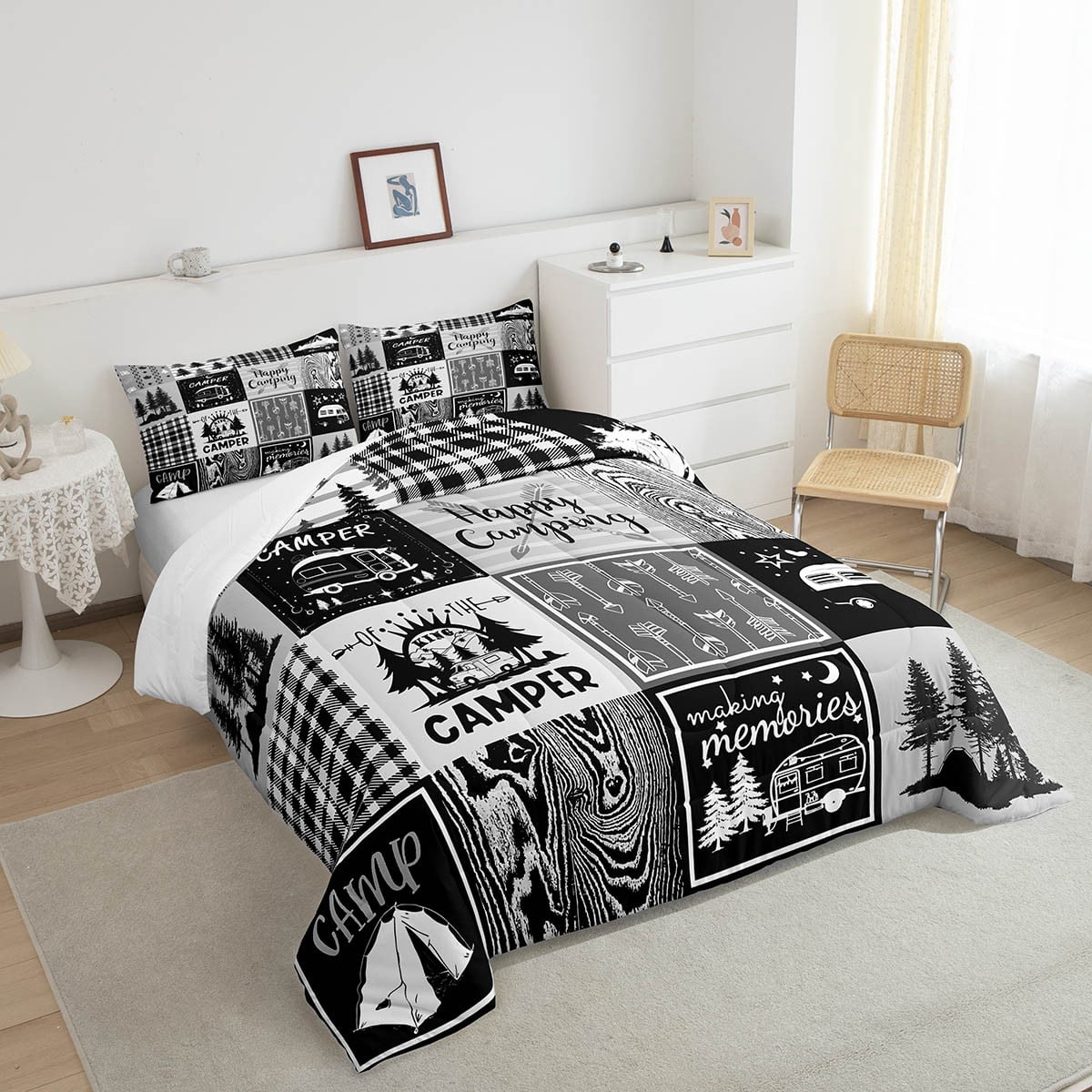 Rv Bedding Sets Plaid Camper Comforter Set Full Rustic Farmhouse Camping Bunk Bedding Comforter Sets Camper Accessories For Travel Trailers,Woodland Travel Quilt Men