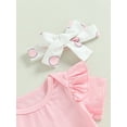 thumbnail image 5 of Baby Girl Easter Outfit Bunny Ruffle Short Sleeve Shirt  one-piece  Suspender Skirt Overall Dress Newborn Easter Clothes Headband, 5 of 9
