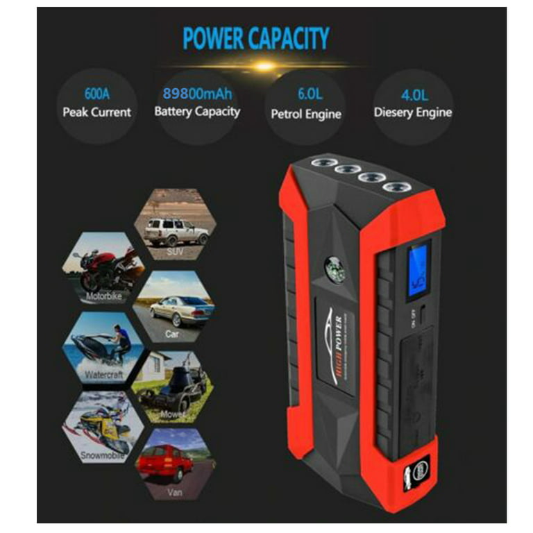 Xhy 20000mAh Car Jump Starter Booster Jumper Box Portable Emergency Start  Power Supply Auto Power Bank Battery Charger with Built-in LED Light White