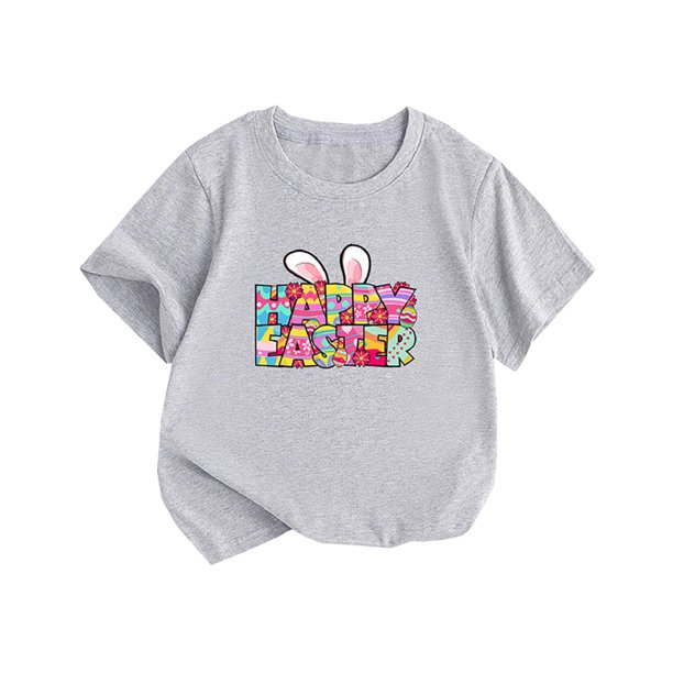 Gibobby Blusa Termica Nueva ropa para niños de verano, camiseta de manga corta para niñas de estilo europeo y estadounidense, camiseta para niños con cuello redondo y estampado (Gris, 5-6 Años)