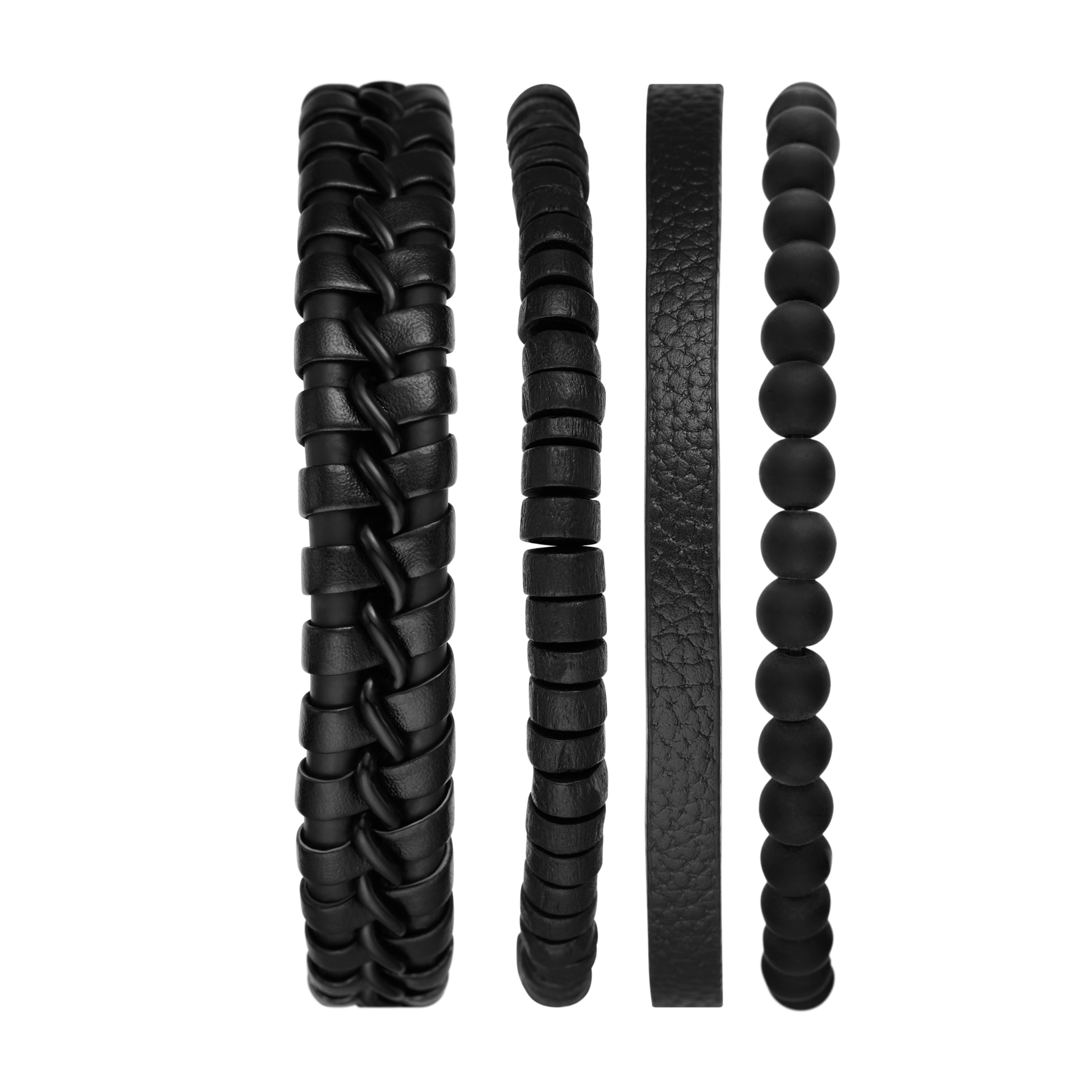 Folio Men's Gift Set; Gunmetal Tone Round Case with Black Vegan Leather Strap and Multi Layered Bracelets (FMDAL1179) - image 5 of 6