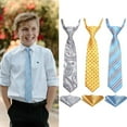 thumbnail image 7 of 3pcs Boys Pre-Tied Neckties & Pocket Square Set Adjustable Neck Strap Tie for Kids School, 7 of 7