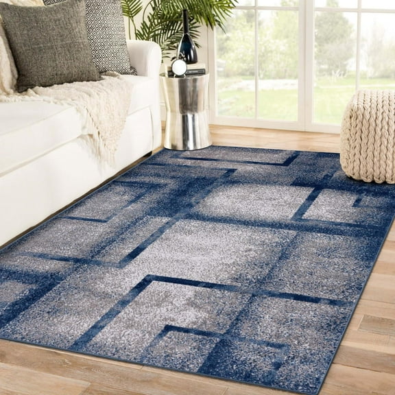 LUXE WEAVERS Contemporary Geometric Shapes Blue 8x10 Area Rug, Living Room Carpet