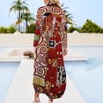 thumbnail image 3 of Fulfillment The Tree of Life by Gustav Klimt Detail - Red Long Sleeved Shirt Dress loose women's dress summer dresses, 3 of 7