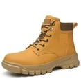 thumbnail image 2 of Work Shoes Men's Leather Safety Shoes Waterproof Breathable Anti-Slip Steel Toe Shoes (Color: Black, Yellow), 2 of 8