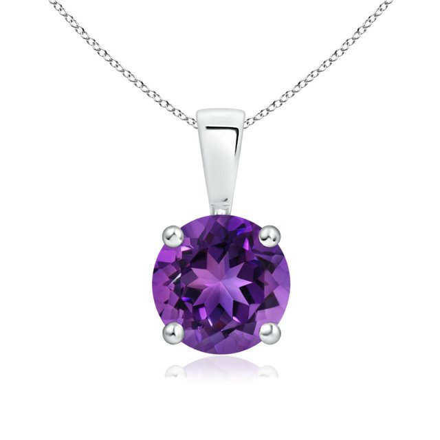 Angara Collier en Améthyste Naturelle - Pendentif Solitaire en Améthyste Rond à Griffes 1,15 ct en Or Blanc 14K pour Femmes