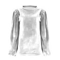 thumbnail image 4 of Lenpel Velvet Tops for Women Loose Lantern Long Sleeve Crew Neck Pleated Vintage T Shirts Dressy Casual Velour Blouses(White,X-Large), 4 of 5