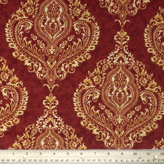 Waverly Inspirations 45" 100% Cotton Damask Antique Print Sewing & Craft Fabric By the Yard, Red and Yellow