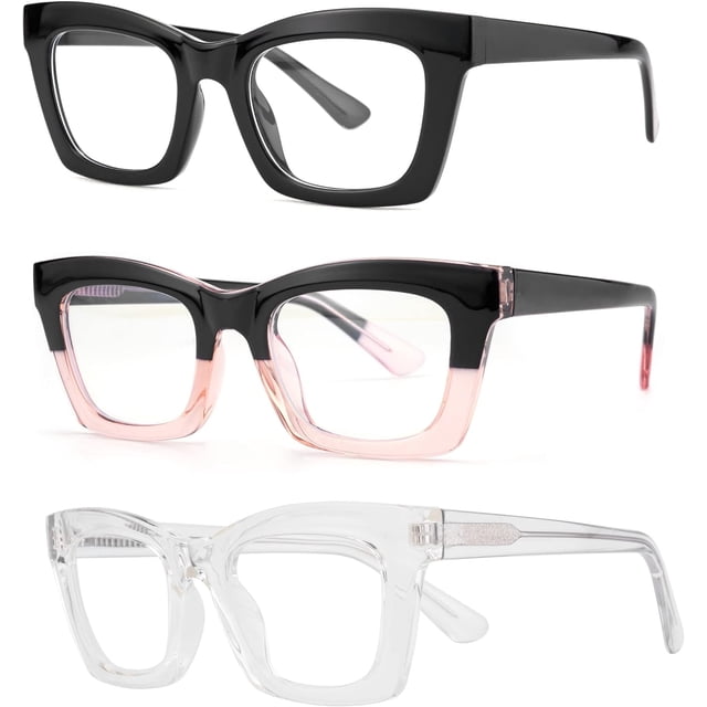 GFDYREE 3 pack Oprah style Spring hinge Readers Blue Light Blocking Computer Square Reading Glasses for Women Men