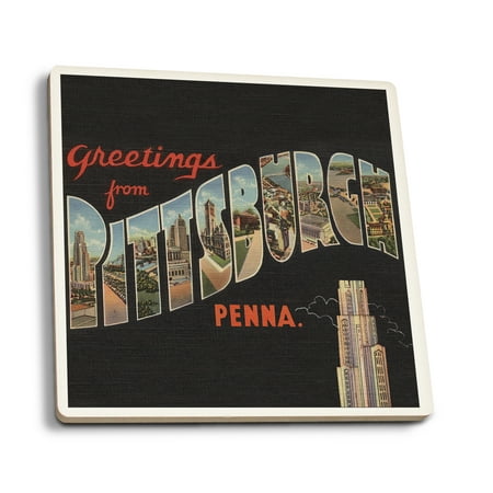 

Greetings from Pittsburgh Pennsylvania (Absorbent Ceramic Coasters Set of 4 Matching Images Cork Back Kitchen Table Decor)