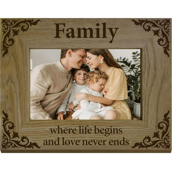 Wooden Family Picture Frame Memorial Photo Frames Natural Wood Engraved Vintage Floral Holds Display Tabletop Wall Hanging Decor for Mothers Fathers Birthday Christmas 7.9 x 5.9 Inch DIY