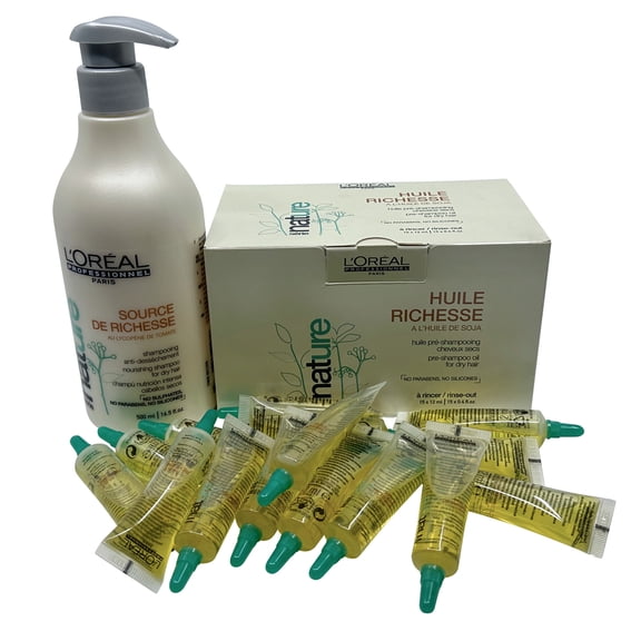 L'Oreal Professionel Source de Richesse Shampoo 16.5 oz & Huile de Richesse 15 x 0.4 oz Dry Hair