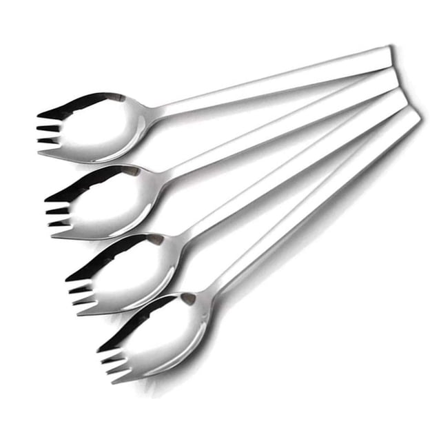 Sporks Juego de 4 tenedores de acero inoxidable 18/10 de 1,6 pulgadas de ancho para uso diario, utensilios para acampar con mochila, juego de cubiertos resistentes para ensalada de espagueti y