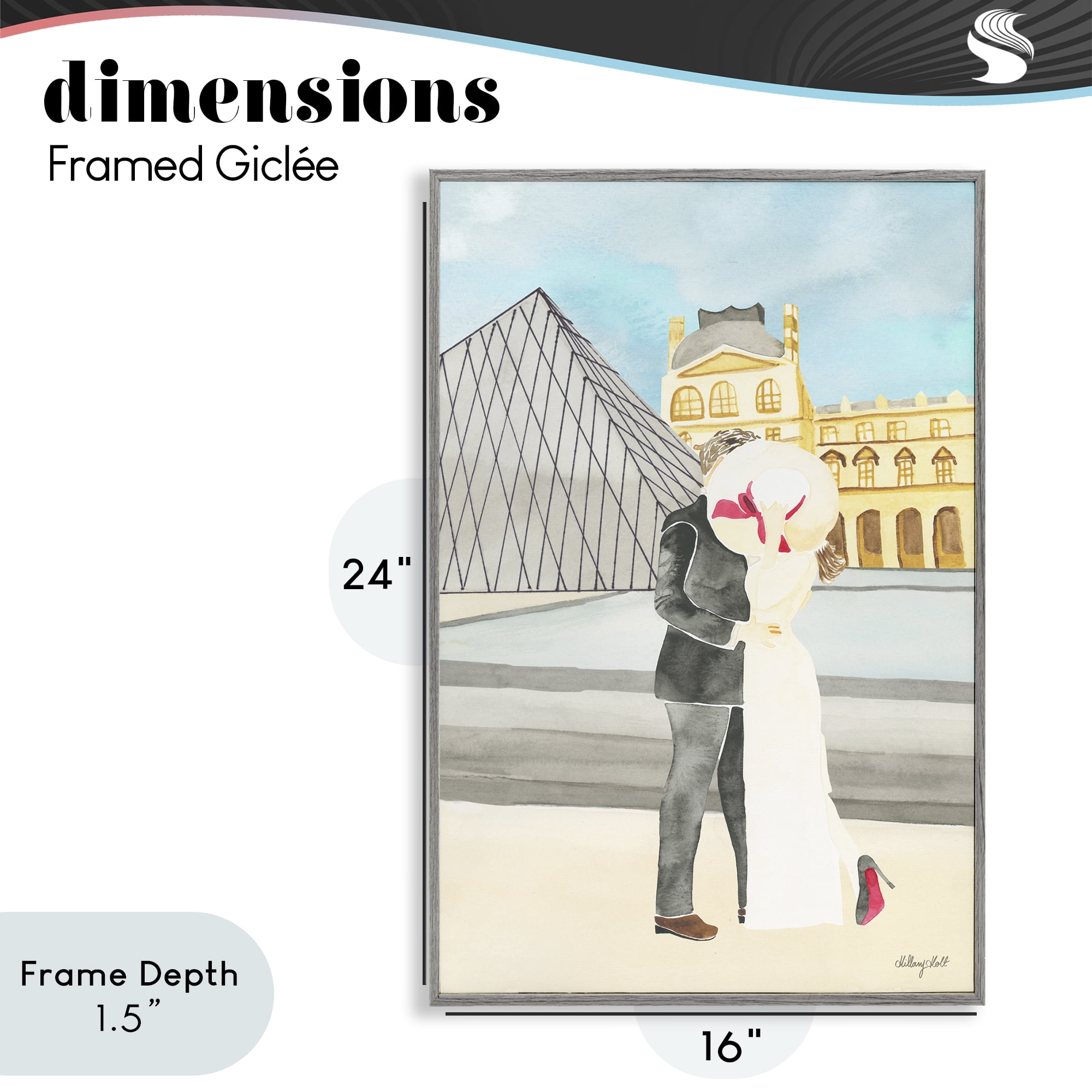 Stupell Industries Couple Embrace At The Louvre Gray Framed Giclee Art, design by Hillary Holt
