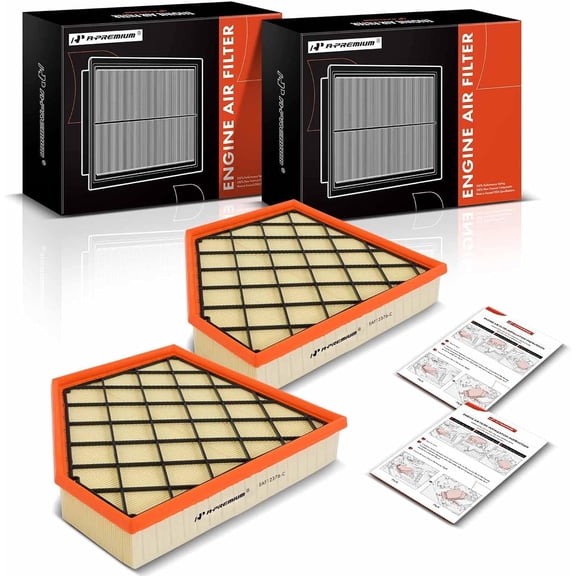 A-Premium 2-PC Front Engine Air Filter Compatible with Chevrolet Camaro 2016-2022, V8 6.2L, Flexible Panel, Replace# 23323508