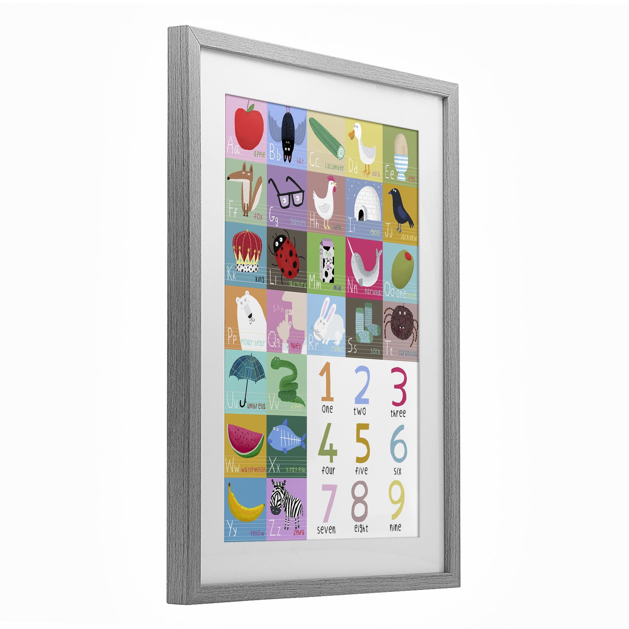 Stupell Industries Counting & Alphabet Learning Gray Framed Print Under Glass, design by Carla Daly