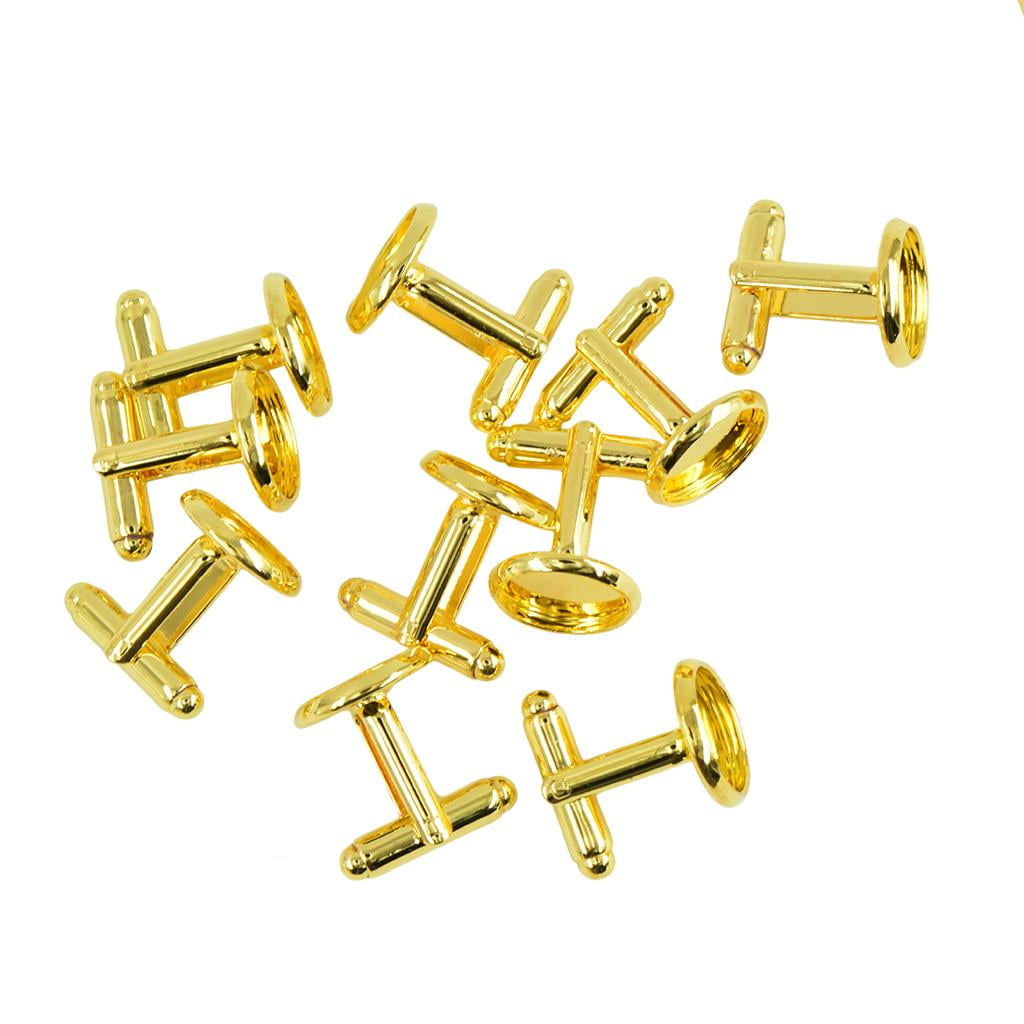 10 Pieces Round Blank Cabochon Bezel Frame Base Cuff Links DIY Cufflink Gold 