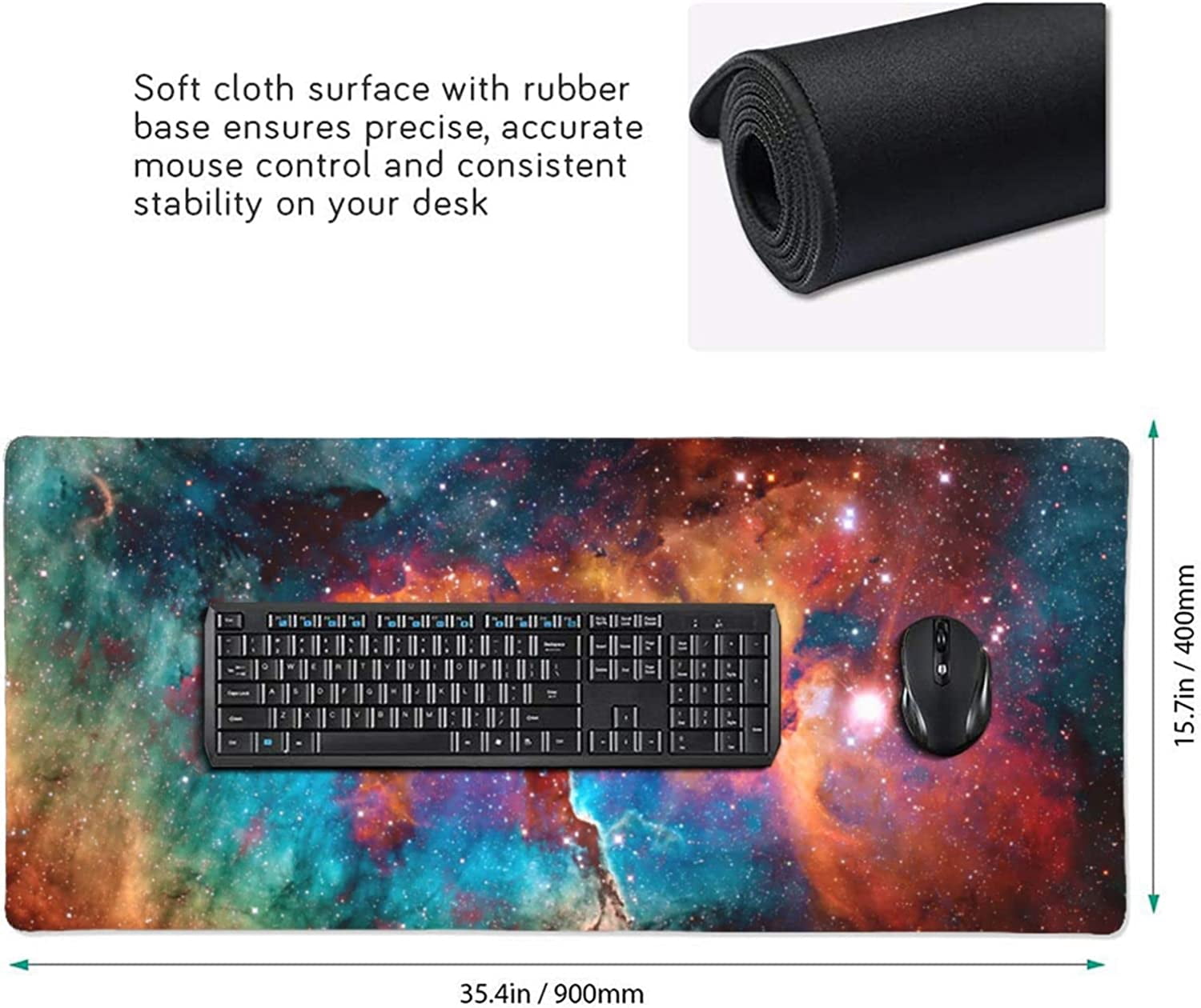 Gaming XXL Large Mouse Pad,Blue Purple Galaxy Nebula Universe Space Mouse Pad Non-Slip Rubber Base Mouse Pads for Computers Laptop Office, 35.5"x16"x0.12"(900mm x 406mm x 3mm)