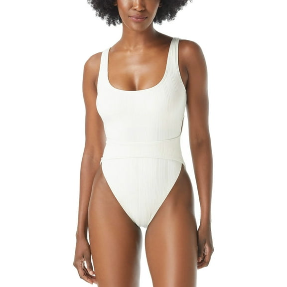 Vince Camuto Women's Ivory Ribbed High-Leg Cut-Out One-Piece Swimsuit