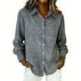 thumbnail image 2 of YHAJDS Shirts Womens Tops Trendy Spring Summer Long Sleeve Striped And Linen Regular Button Down Shirt, 2 of 5