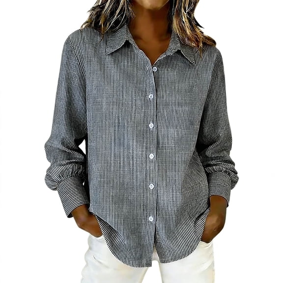Busydd Womens Spring Tops Dressy Casual Button Down Long Sleeve Shirts for Women Fashion Striped Turndown Collar Ladies Tops and Blouses
