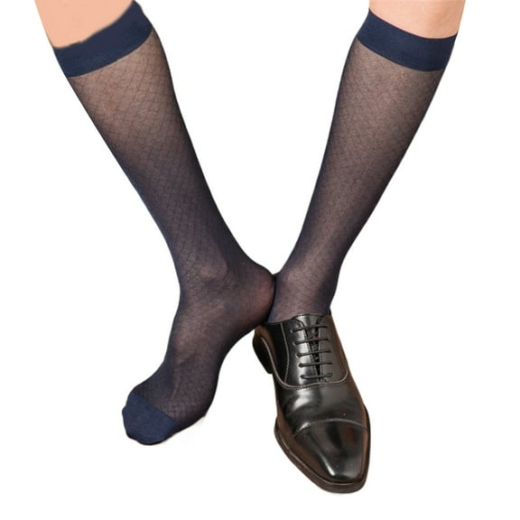 Men Fashion Sheer Pattern Dress Socks Thin Nylon Long Tube Calf Socks Stockings for Business Suit and Formal Use