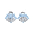 thumbnail image 2 of Nituyy Robe Barboteuse d'Automne pour Bébés Filles en Tweed Côtelé Patchwork à Manches Longues Col Rond avec Bandeau Nœud, 2 of 9