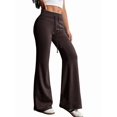 thumbnail image 3 of Women'S Wide Waistband Sweatpants Trendy Baggy High Waisted Casual Trousers Flare Leg Pant Brown S, 3 of 7