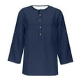 thumbnail image 4 of USNSM Women's 3/4 Sleeve Tees Casual Button Down Solid Loose Fit Tunic T-Shirts Henley Trendy Spring Fall Tops Dark Blue XL, 4 of 4