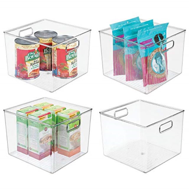 4 Pack mDesign Plastic Kitchen Pantry Cabinet Food Storage Bin Clear 