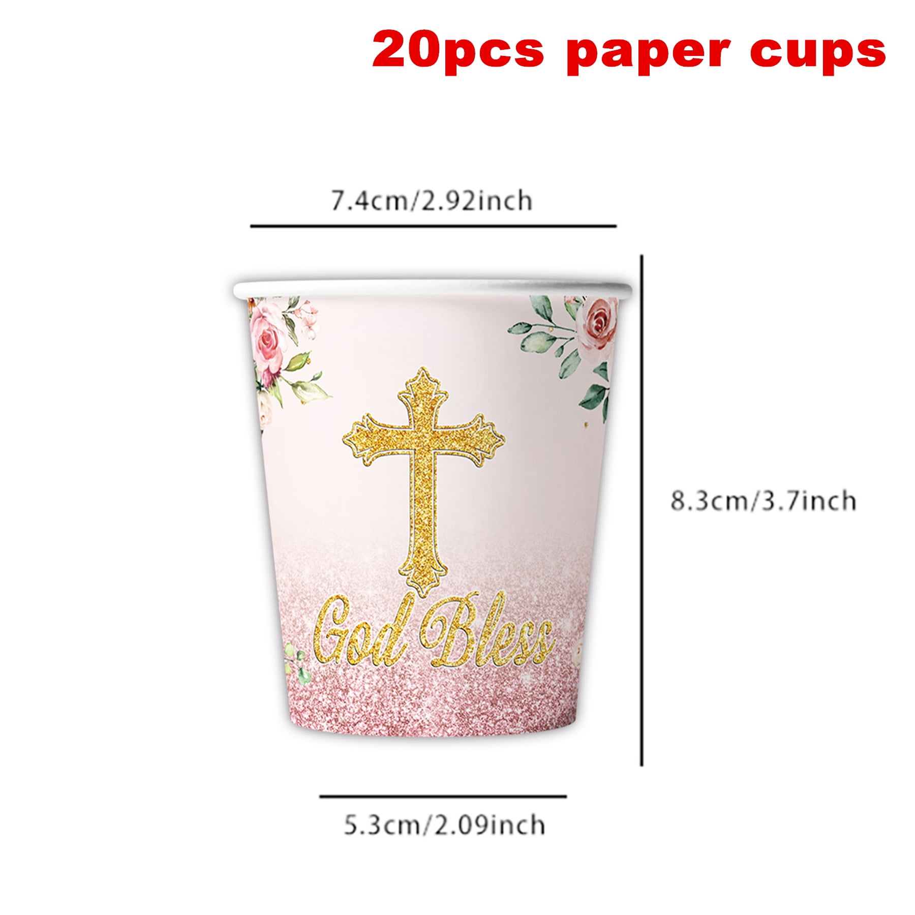 161 Pcs Pink God Bless Tableware Set, Baptism First Holy Communion Party Decorations Supplies for Newborn Baby Shower, Baptism Church Cross White Floral, Serves 20 Guests