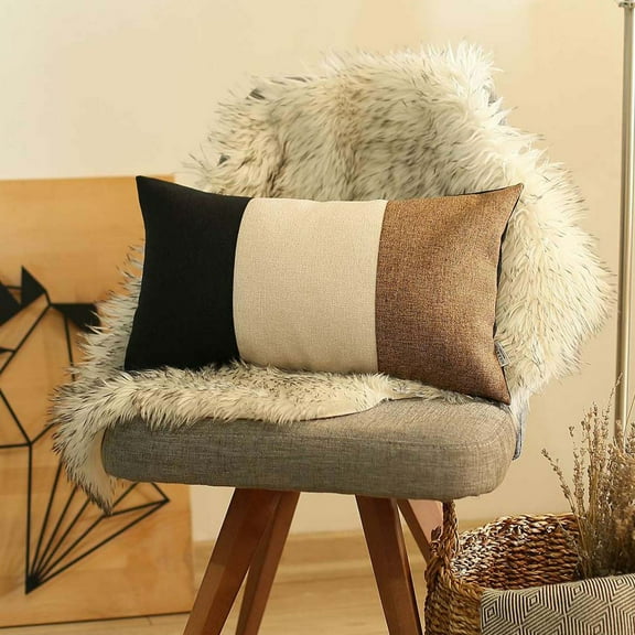 Boho-Chic Handcrafted Decorative Single Throw Pillow Cover Solid Jacquard 12" x 20" Black & Gray & Brown Lumbar Pillowcase for Couch, Bedding