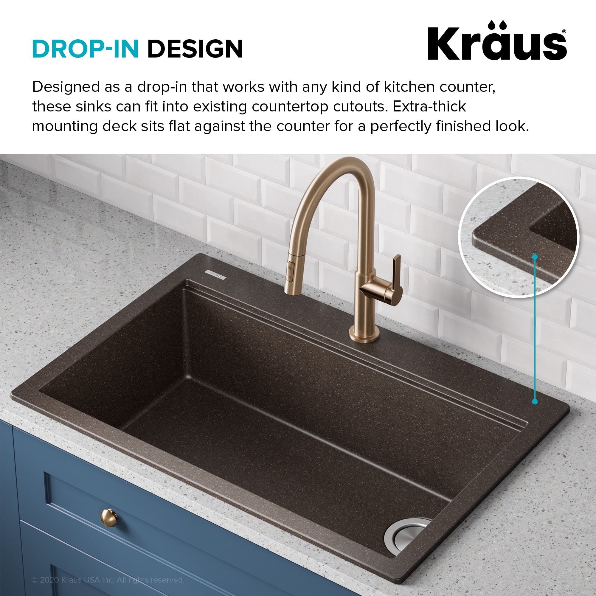 Kraus Bellucci Workstation 33 inch Drop-In Granite Composite Single Bowl Kitchen Sink in Metallic Brown with Accessories