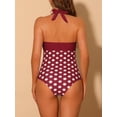 thumbnail image 3 of DARING DIVA Halterneck Polka Dot Tummy Control Swimsuit XL Maroon Red, 3 of 6