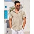 thumbnail image 3 of Coshow Men's Button Down Short Sleeve Shirt Cuban Guayabera Casual Summer Linen Beach Shirt, 3 of 5